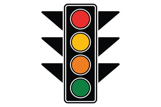 Traffic light icon with four colors including red yellow orange and green for urban transportation safety and road management sign design