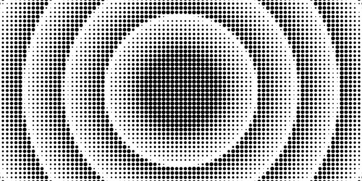 Halftone circle pattern with concentric rings radiating from center dot. Abstract radial gradient background with geometric round shapes for modern tech design.