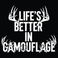 Camouflage typography, hunting quote, antler design, outdoor apparel, vector graphic © MdMominul