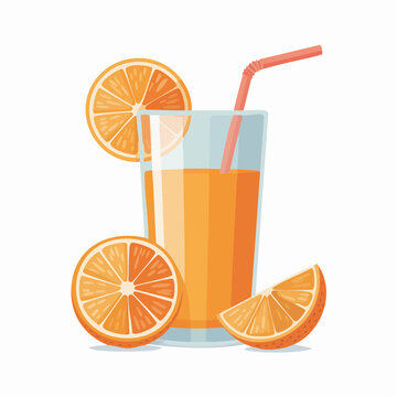Freshly squeezed orange juice with slices and straw in a glass on a table indoors.