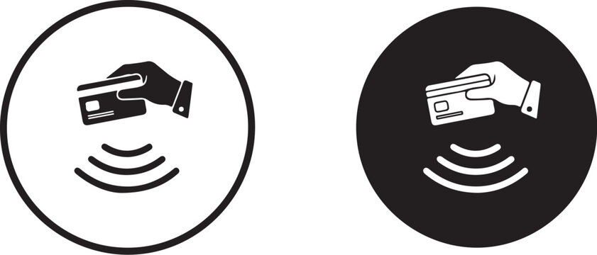 Contactless payment icons, wireless transaction symbols, mobile wallet logos, NFC payment signs