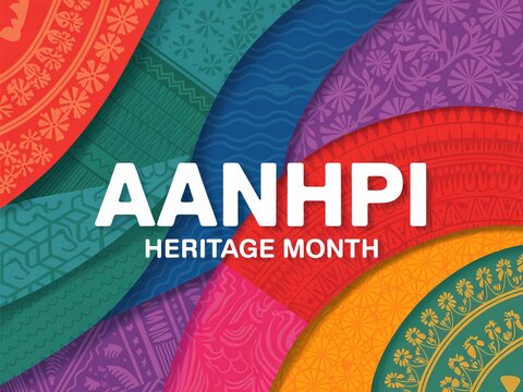 Aanhpi heritage month celebration background with colorful traditional patterns and cultural motifs in a layered circular design