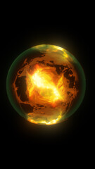 Fototapeta premium Glowing fiery energy sphere with molten light inside, floating in darkness and symbolizing power, heat, and cosmic force