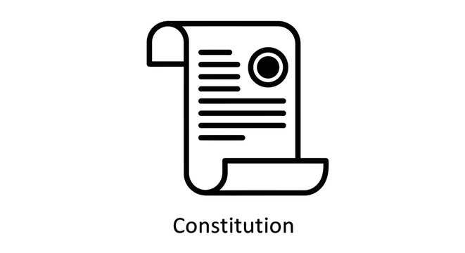 Simple Black and White Icon of Constitution Document with Seal and Text