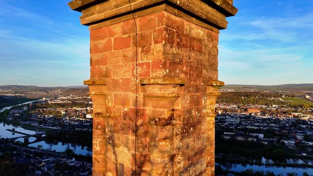 Saint Mary column at the Pulsberg in Trier, Germany, statue overviewing the Moselle valley, the roman city and the Mosel river, rhineland palatinate