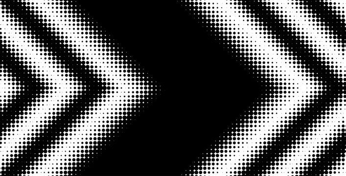Halftone arrow background with dotted gradient texture. Modern geometric pattern with directional chevrons and dynamic motion effects for digital design templates.