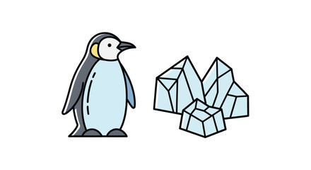 Penguin standing alone on ice blocks. © Dafid