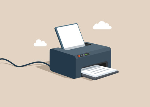 Office laser printer for printing documents. Copier and scan machine. Flat vector illustration