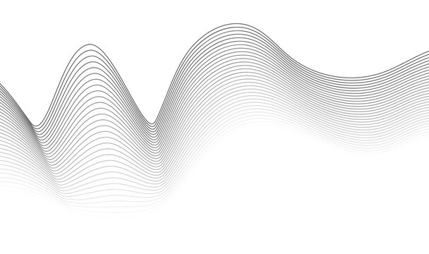 Abstract Smooth Flowing Gray Waves, Elegant Black and White Wavy Lines Pattern, Modern Minimalist Digital Background 