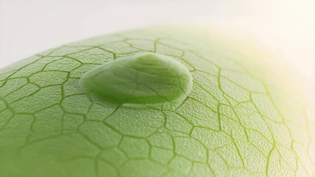 Macro close-up of green Centella asiatica extract spreading on cracked skin-like surface, healing micro-cracks and revitalizing texture, skincare treatment concept video footage