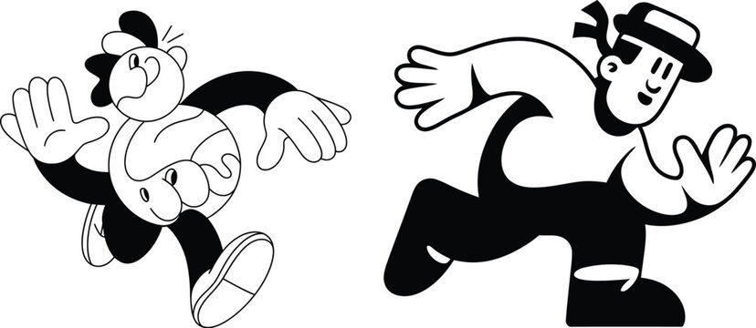 Two cartoon characters one in dynamic running pose vector illustration with cartoon character action character movement illustration activity