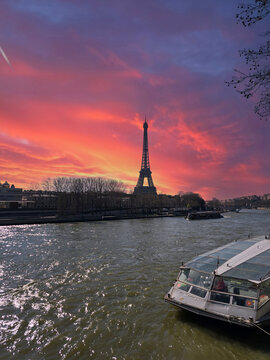 The Eiffel Tower along the Seine River in Paris France FR