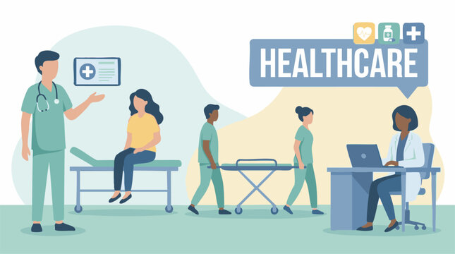Healthcare Services: Doctors, Nurses, and Patient Care Illustration