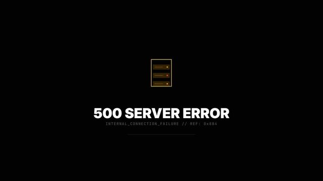 Internal Server Error 500 Animation with Glitch Effect on Pitch Black Background for Website Technical Failure Concept