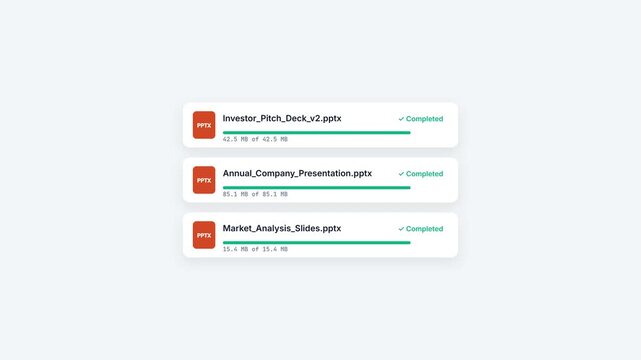 Multiple PowerPoint Presentation Files Uploading Progress Bar Interface on White Background