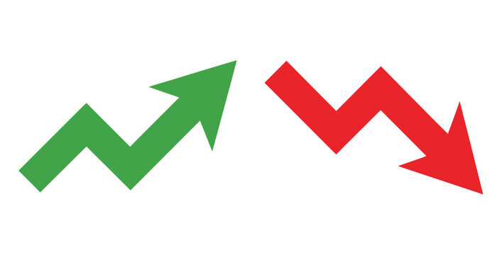 Green arrow pointing up and red arrow pointing down, representing growth and decline.