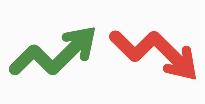 Green arrow pointing up and red arrow pointing down, representing growth and decline.