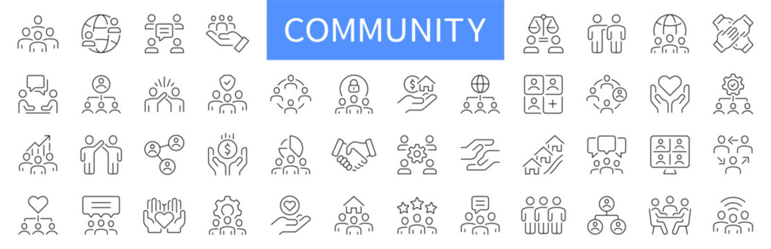 Community thin line icons set. Editable stroke. Vector