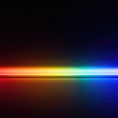 Naklejka premium Vibrant spectral light refraction creating a smooth rainbow gradient across a dark, empty background. Abstract colorful design element, beam, neon, rainbow