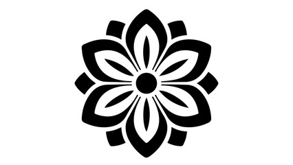 Black stylized flower stencil isolated on white background with flora outline graphic element line art © Md