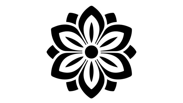 Black stylized flower stencil isolated on white background with flora outline graphic element line art