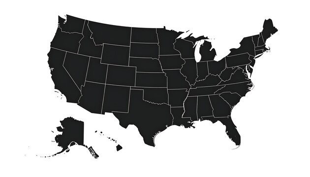 United States of America Map - A Detailed Black Silhouette.