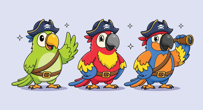 Cute Cartoon Pirate Parrots Collection.