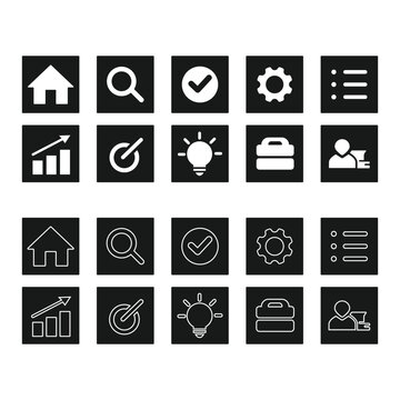 Modern UI Icon Set  Solid and Outline Black Icons for Dashboard, Web and Mobile App Design.