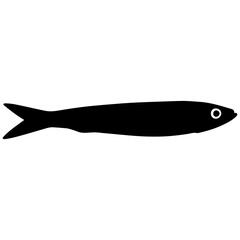 Obraz premium Black silhouette of a single anchovy fish with white eye detail