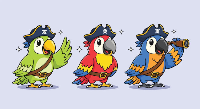 Cute Pirate Parrots Cartoon Collection.