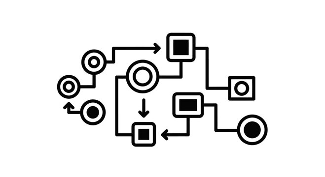 A complex flowchart or diagram with various shapes and arrows.