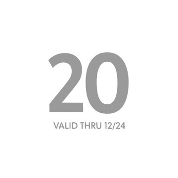 A close-up view of a large number twenty with expiration date on a white background