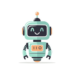 Fototapeta premium A cute robot character illustration with a smiling face is standing alone in a digital environment.