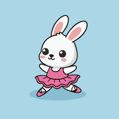 Fototapeta premium Cute white bunny character performing ballet in a pink tutu and pointe shoes. Whimsical artistic illustration perfect for joyful children's designs