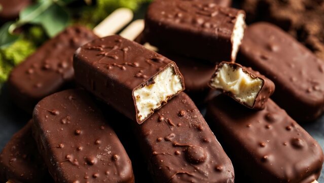 Chocolate ice cream bars with creamy centers
