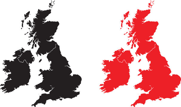 Map of the united kingdom in black and red