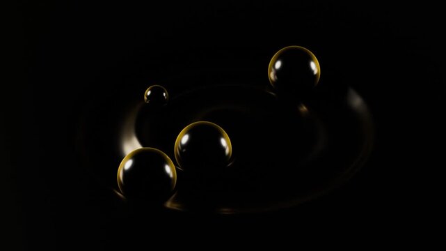 Abstract Gold Spheres Orbit on Black Background The Luxury Fintech Crypto Motion Concept