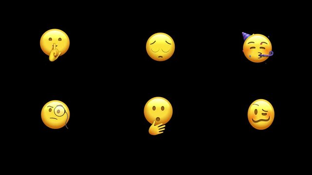 Emoji faces set with different expressions on black background
