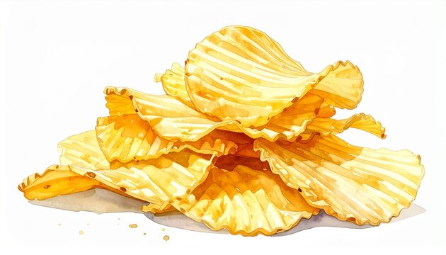 Golden crinkle-cut potato chips piled high, crisp texture highlighted by sheen, symbolizing indulgence, casual snacking, comfort food, crunchy delight, savory flavor, and irresistible temptation.