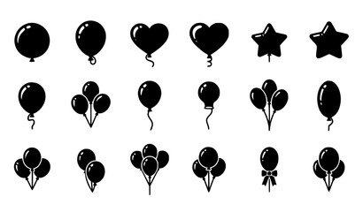 Party balloon silhouette icons set flying balloons with rope celebration carnival flat vector symbols collection © Ashik 