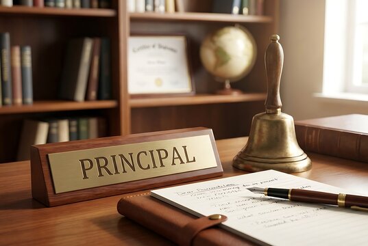 Office desk, principal's workspace, school administration, educational leadership