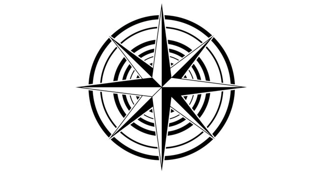 Black and white compass navigation symbol.