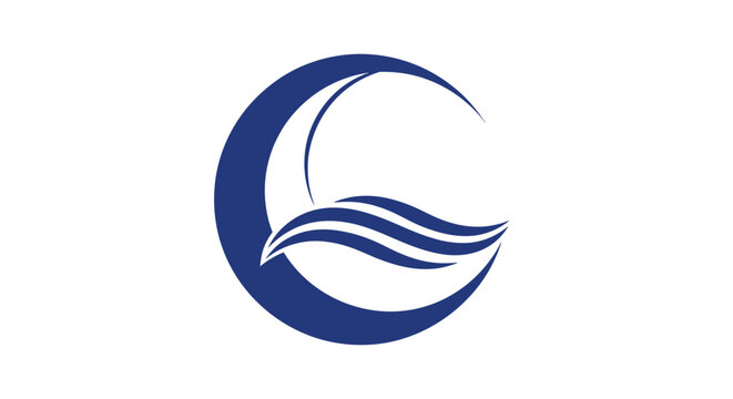 A stylized blue wave logo design.