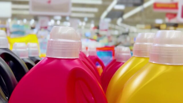 Choosing washing powder ,detergent,liquids at the Groceries.