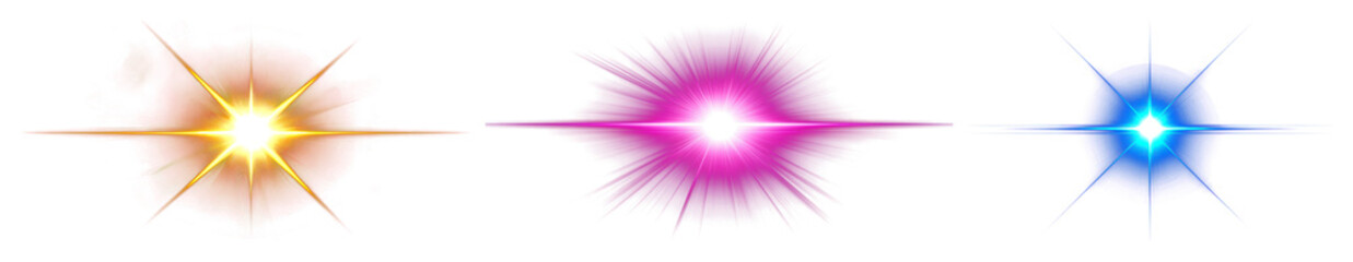 Obraz premium PNG Vibrant colorful glowing starbursts on transparent background