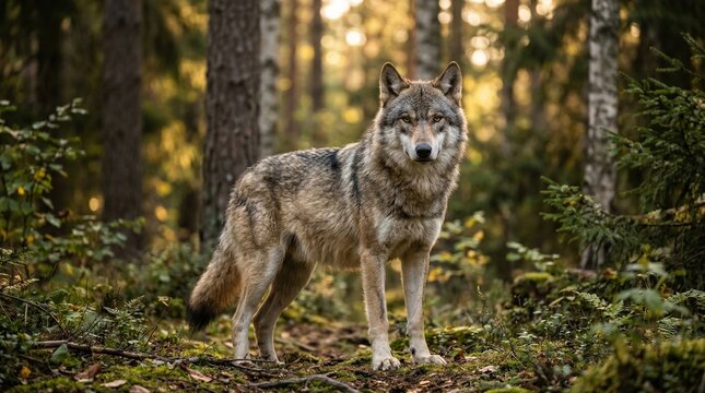 Iberian wolf in semi-wild habitat at a wildlife sanctuary, conservation efforts, World Wildlife Day