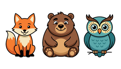 Cartoon forest animals sitting together. © Sri