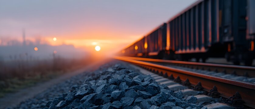Freight cars sit on tracks at dawn, signaling the start of logistics