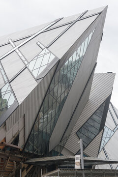 exterior detail of Michael Lee-Chin Crystal, designed by Daniel Libeskind, in deconstructivist crystalline style, Royal Ontario Museum, Bloor St W, Toronto 