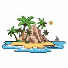 Obraz premium Stylized tropical desert island flat cartoon vector EPS10 isolated on white
